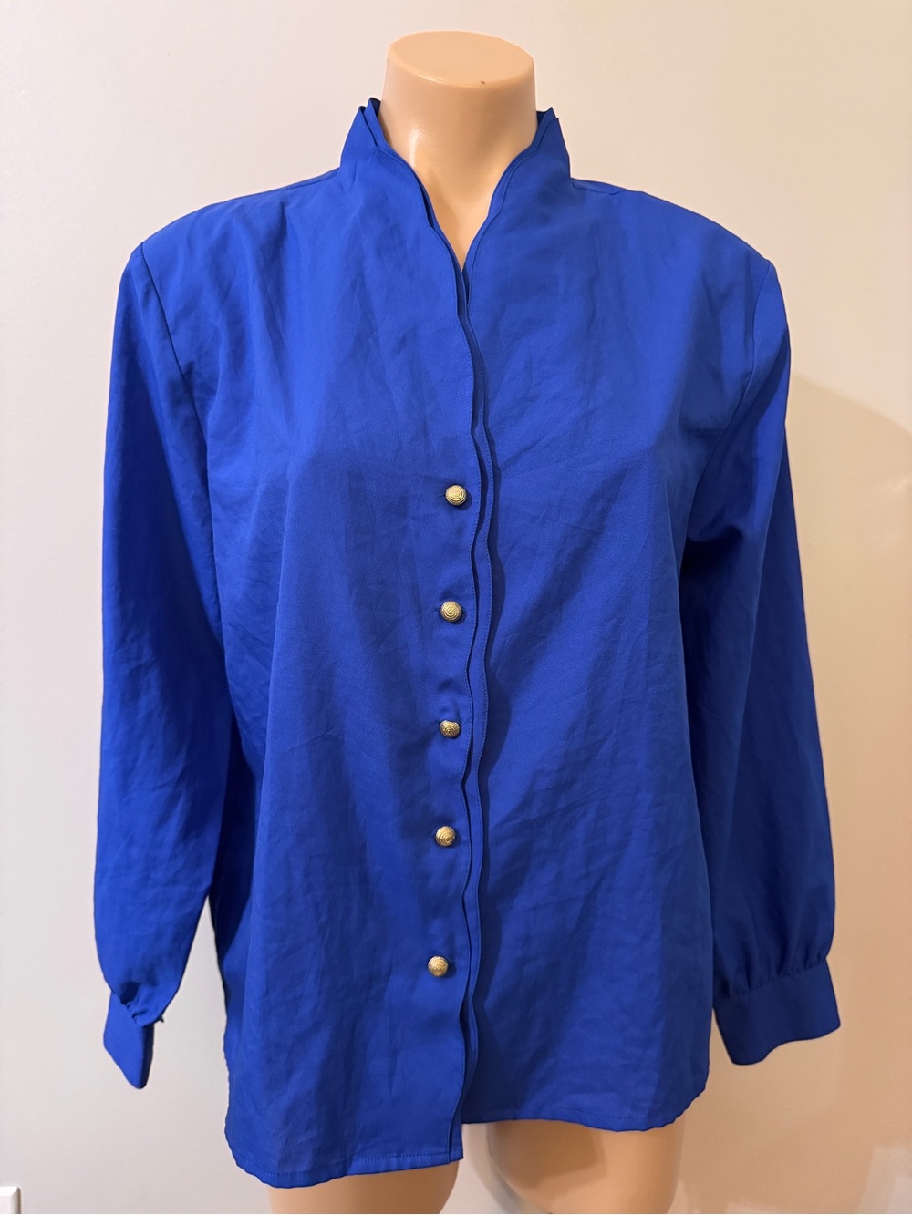 Laura & Jayne Petite Collection 14 Royal Blue Button Front Scallop Shirt Vintage